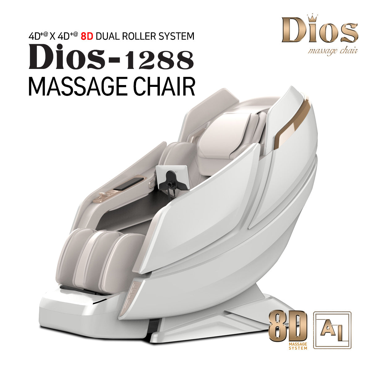 Dios 8D Massage Chair – AI Dual Air Touch Rollers, SL-Track, Brain Relaxation Program – Model 1288