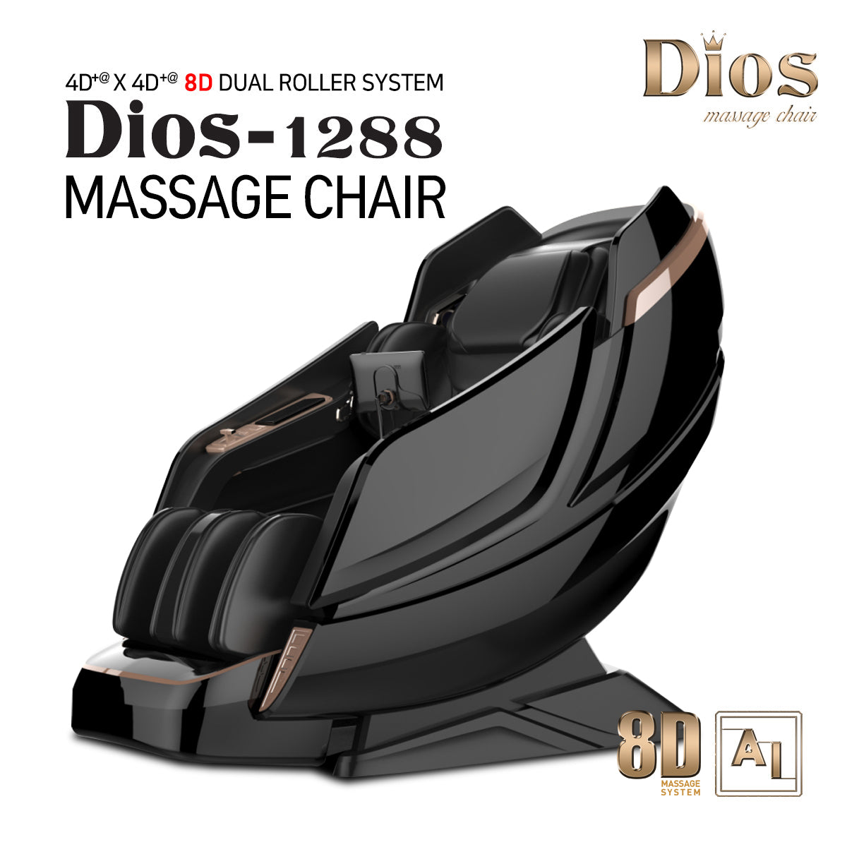 Dios 8D Massage Chair – AI Dual Air Touch Rollers, SL-Track, Brain Relaxation Program – Model 1288