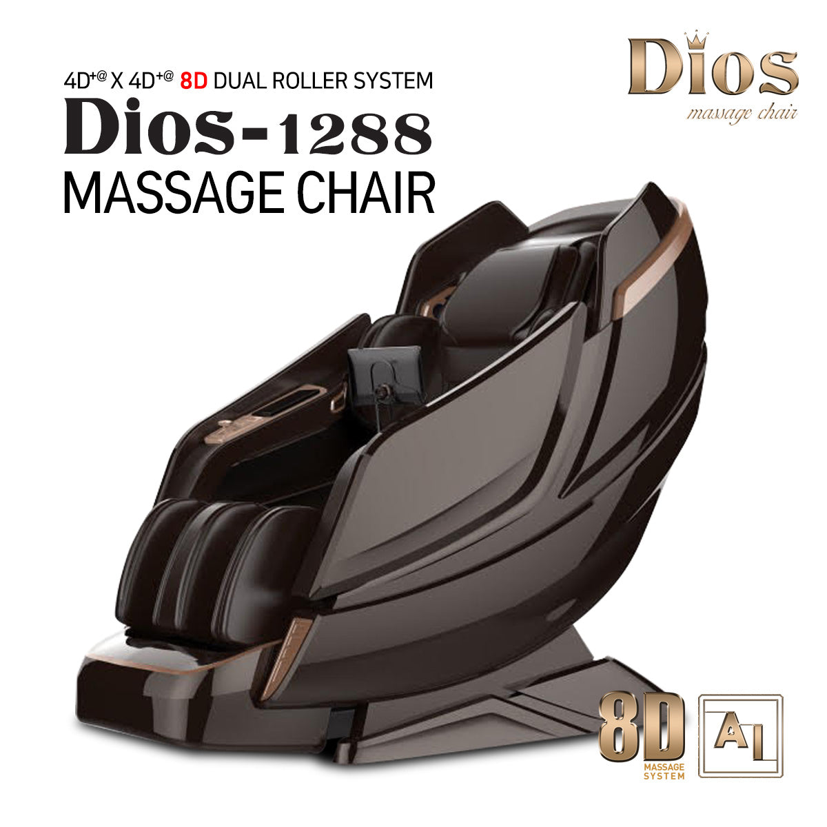 Dios 8D Massage Chair – AI Dual Air Touch Rollers, SL-Track, Brain Relaxation Program – Model 1288