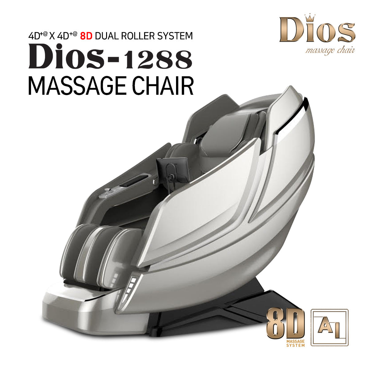 Dios 8D Massage Chair – AI Dual Air Touch Rollers, SL-Track, Brain Relaxation Program – Model 1288